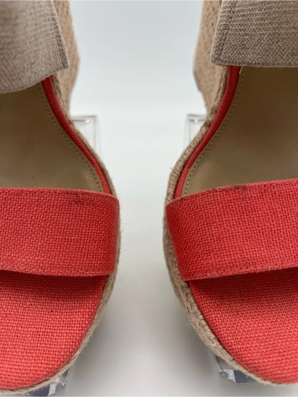 Michael Kors Coral and Natural Canvas Espadrille Wedge Sandals size 7.5